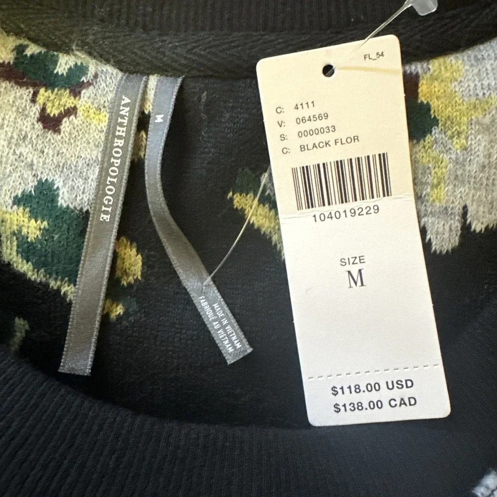By Anthropologie NWT Medium Sherpa‎ Fleece Flowers Sweater Top Puff Sleeves
